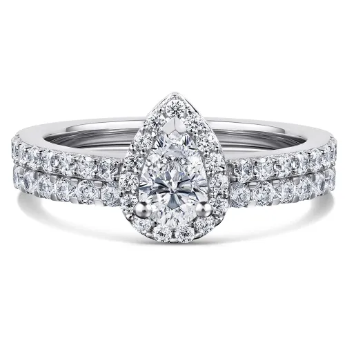 Platinum Pear Diamond Bridal Set - Begonia